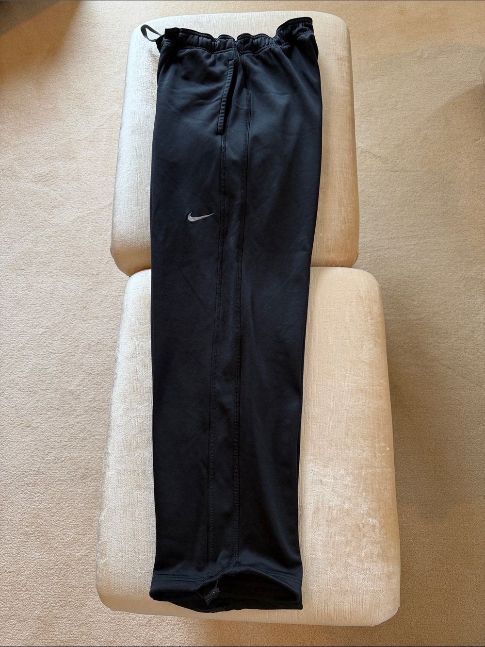 Nike Black Athletic Track Pants with Silver Swoosh